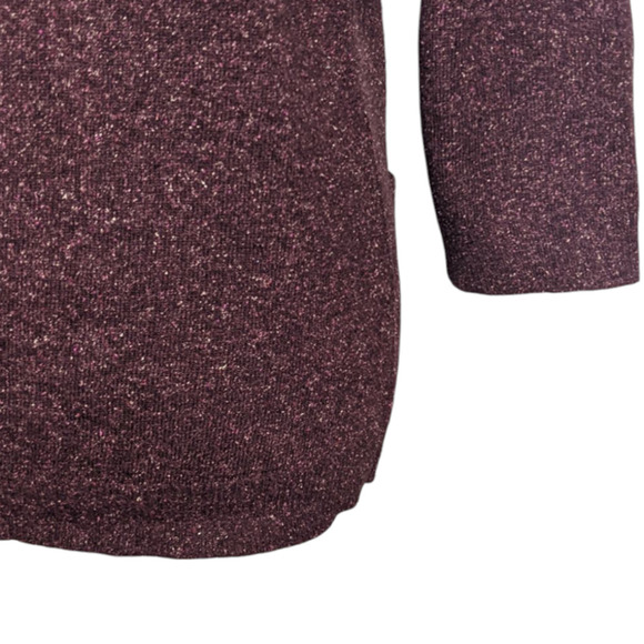 J Jill Wool Silk Blend Cardigan Sweater Burgundy Marled Knit Ruffle Spring  M - Picture 5 of 9